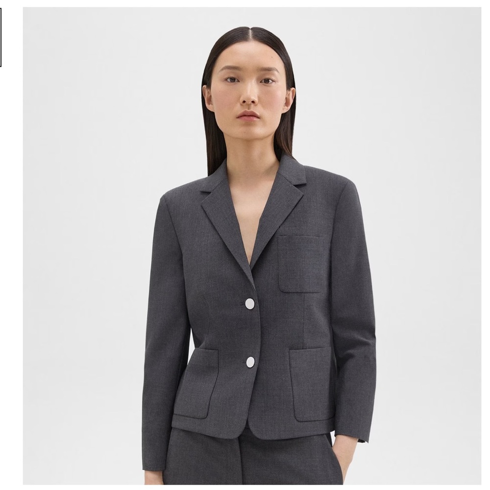 Like New Theory Good Wool Boxy Cropped Blazer in Charcoal, size 2